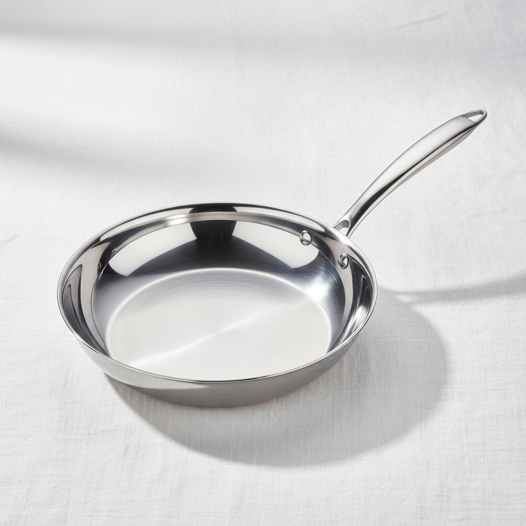 Circular frying pan with hanging handle